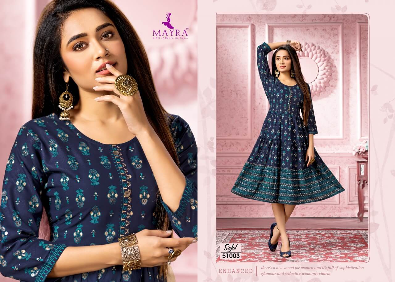 Mayra Sejal Rayon Printed Regular Wear Latest Anarkali Kurti Collection
